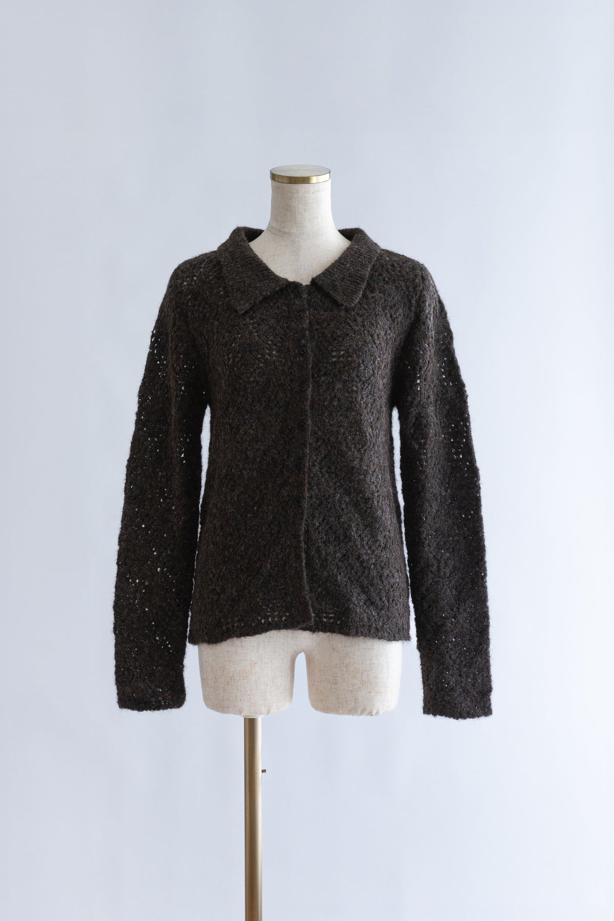 Mohair-Like Open Knit Polo ブラウン
