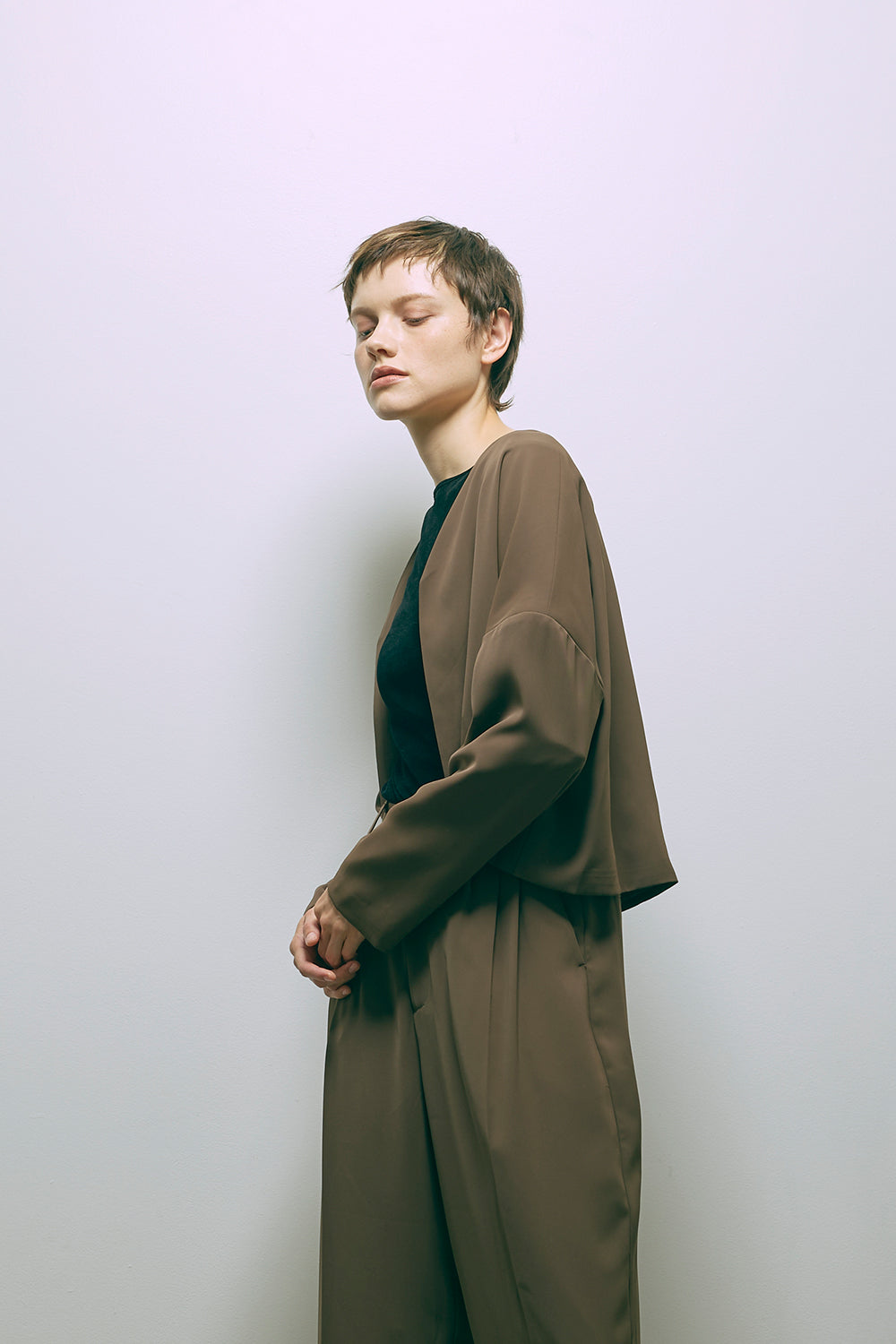 Dropped Shoulder Soft Jacket Set Up ブラウン