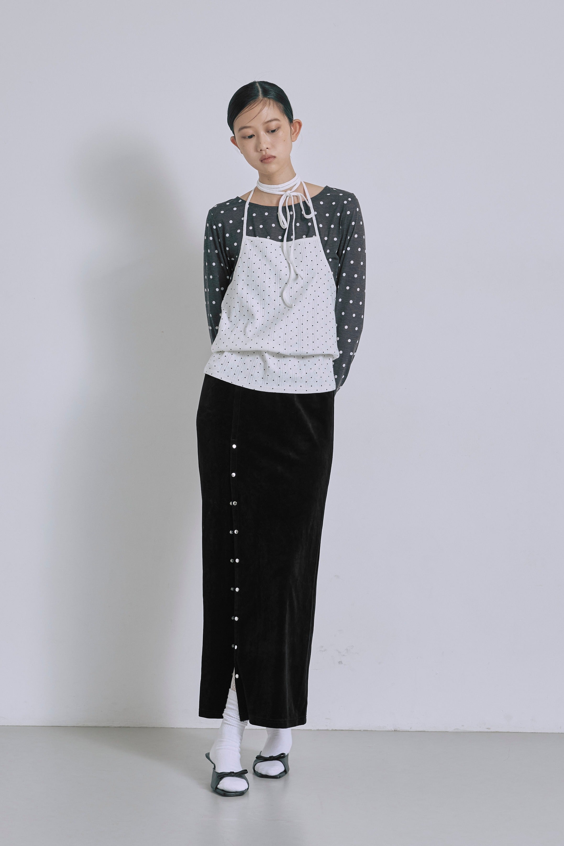 Velour Snap-Detail I-Line Skirt