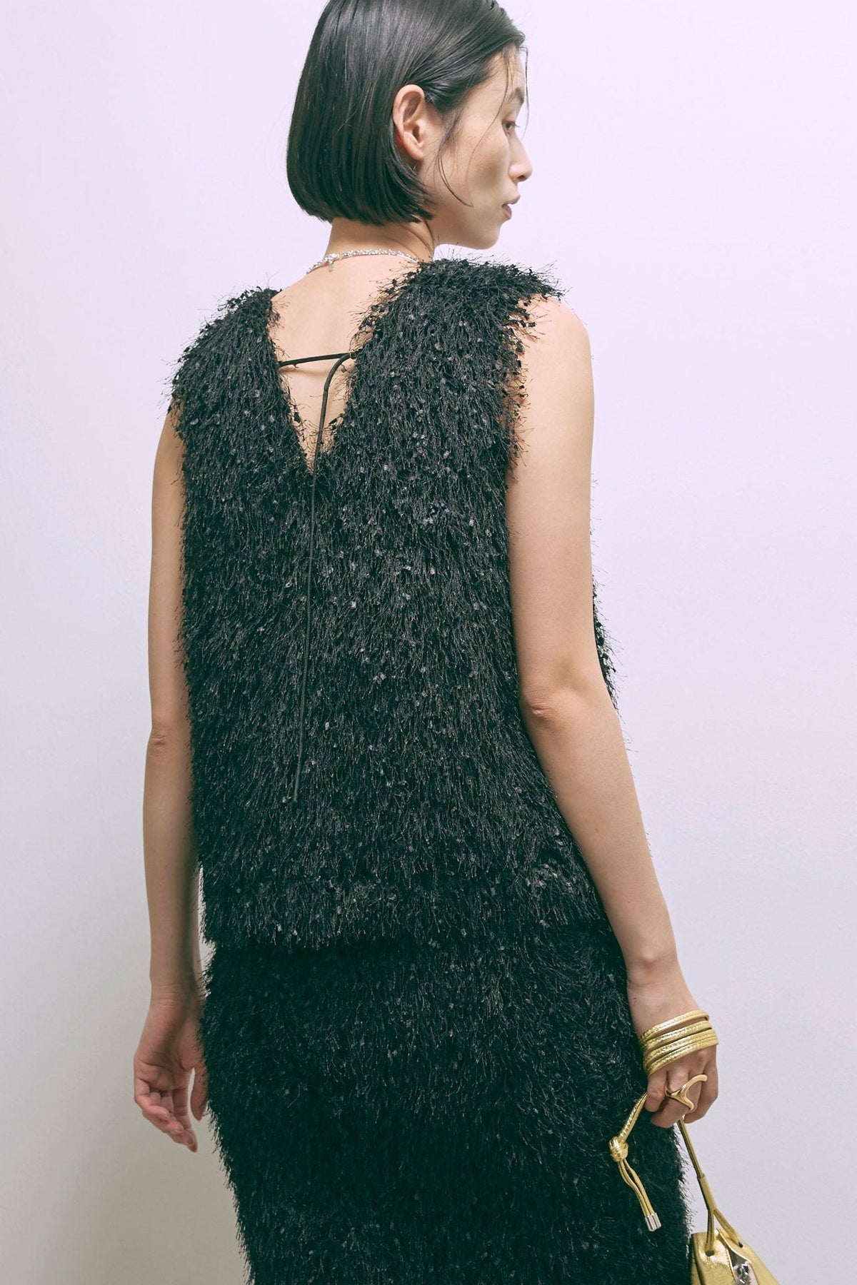 【Set Up】Kirakira Feather Pullover ブラック size:F model:170cm ANDO