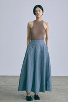 Nylon Taffeta Flared Skirt ブルー model:170cm chii