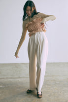 Boat Neck Ribbed Sheer Knit ベージュ