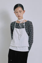 Sheer Dotted Crewneck Long Tee ブラック size:F model:175cm SENPING