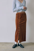 Velour Snap-Detail I-Line Skirt