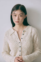 Mohair-Like Open Knit Polo アイボリー