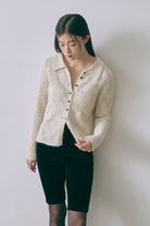 Mohair-Like Open Knit Polo アイボリー