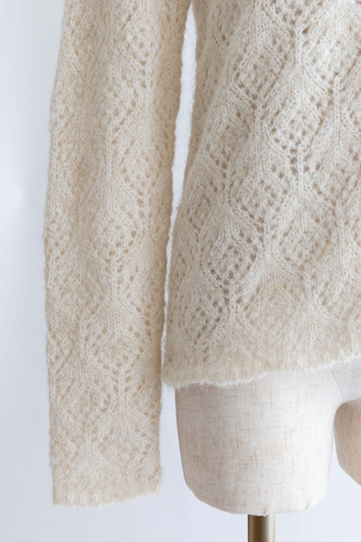 Mohair-Like Open Knit Polo アイボリー