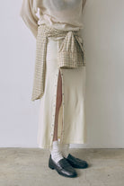 Velour Snap-Detail I-Line Skirt