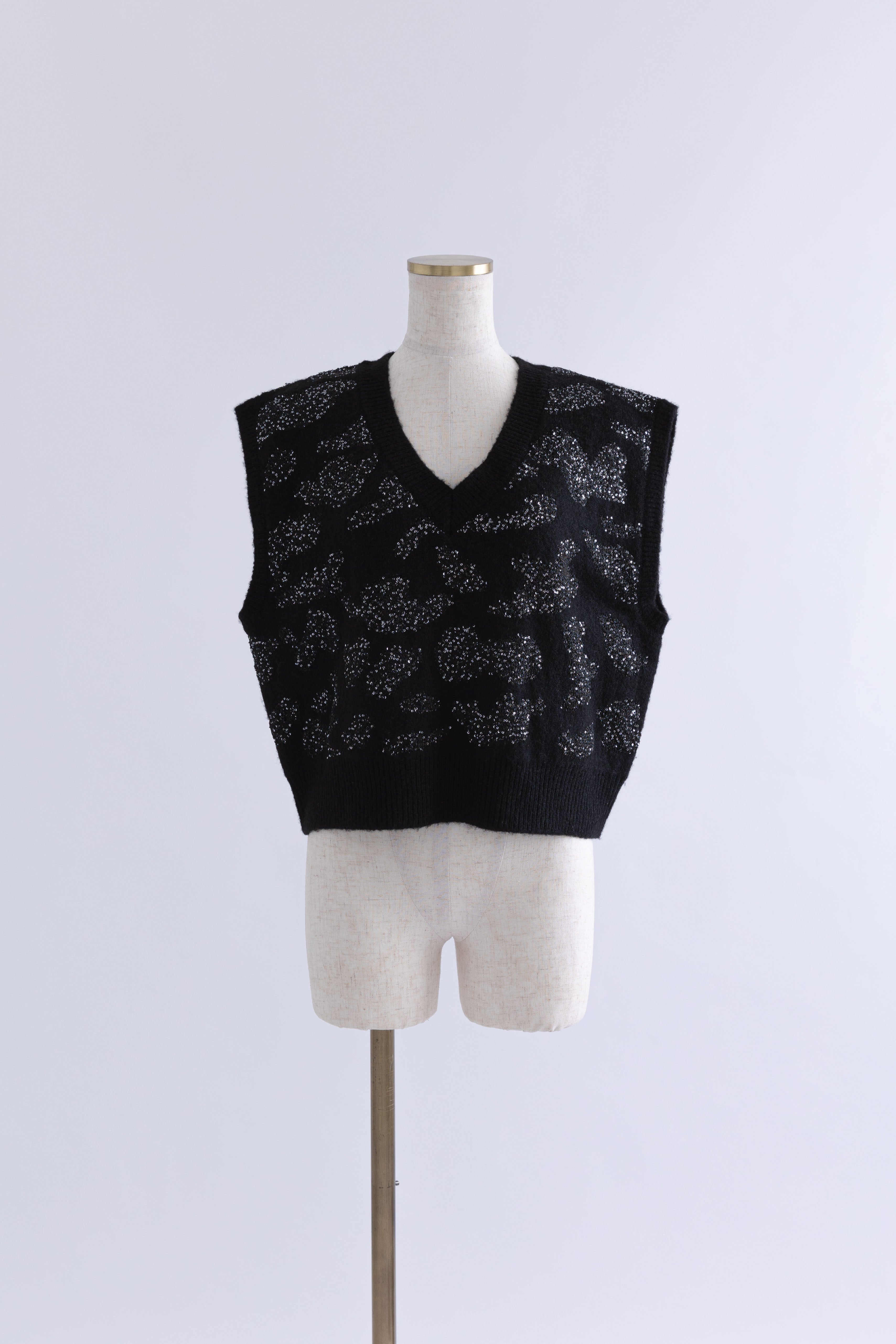 Sequin Jacquard Knit Vest ブラック