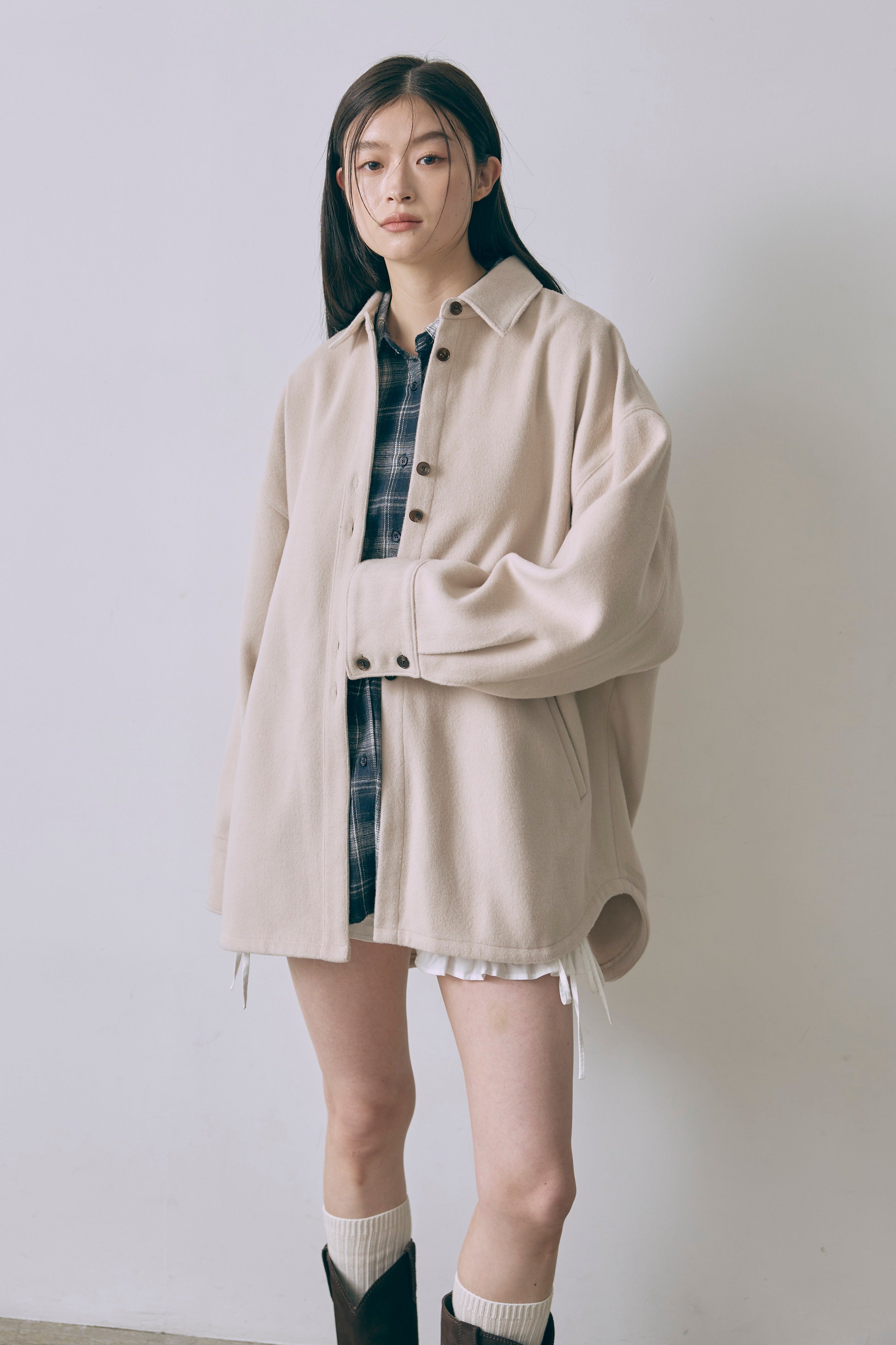 Wool Blend Over Shirt Jacket グレージュ size:1 model:171cm YUUMIKO