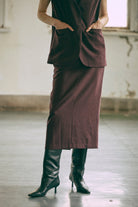 【Set Up】Faux Suede Straight Skirt バーガンディー