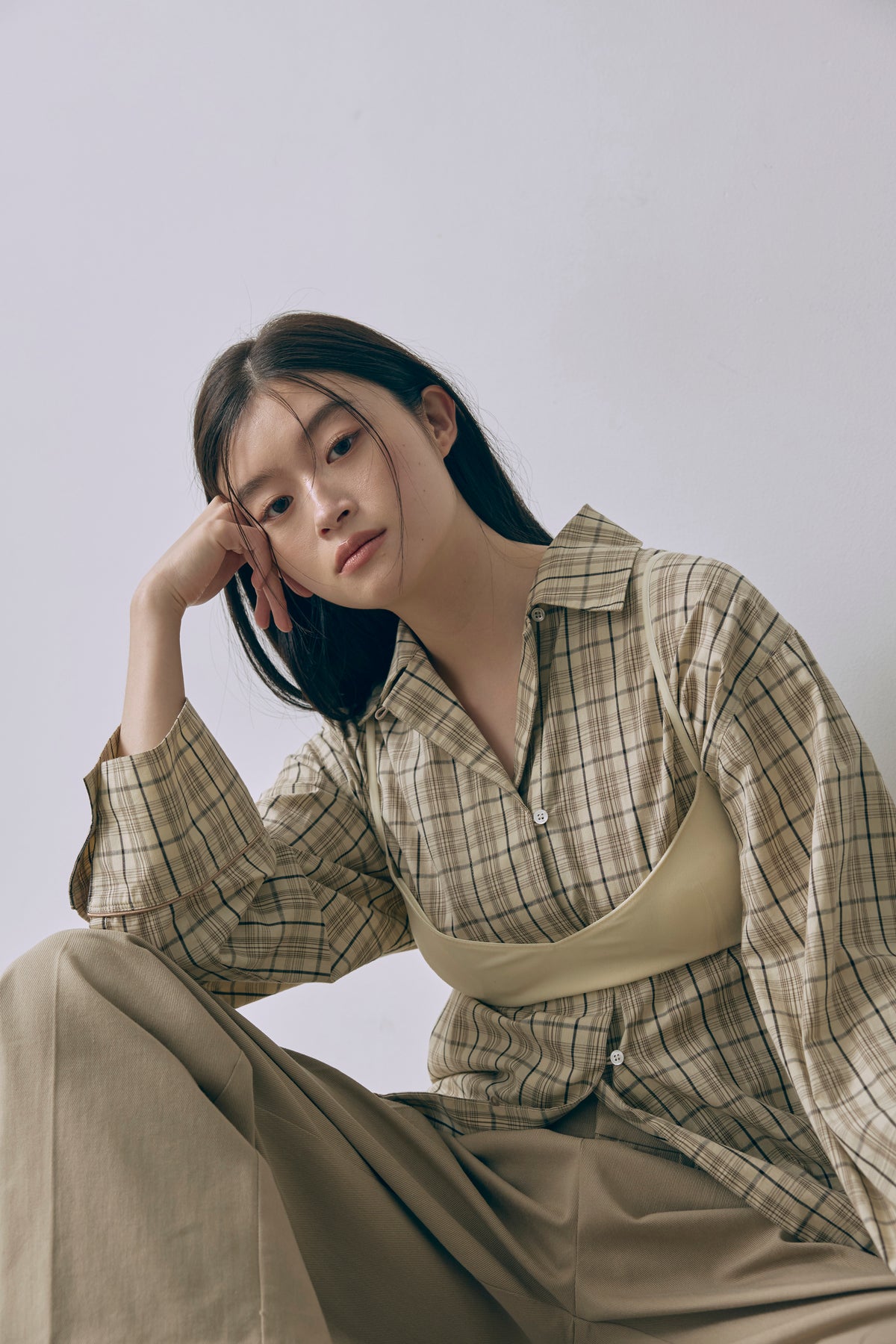 Satin Piping Checked Pajama Shirt