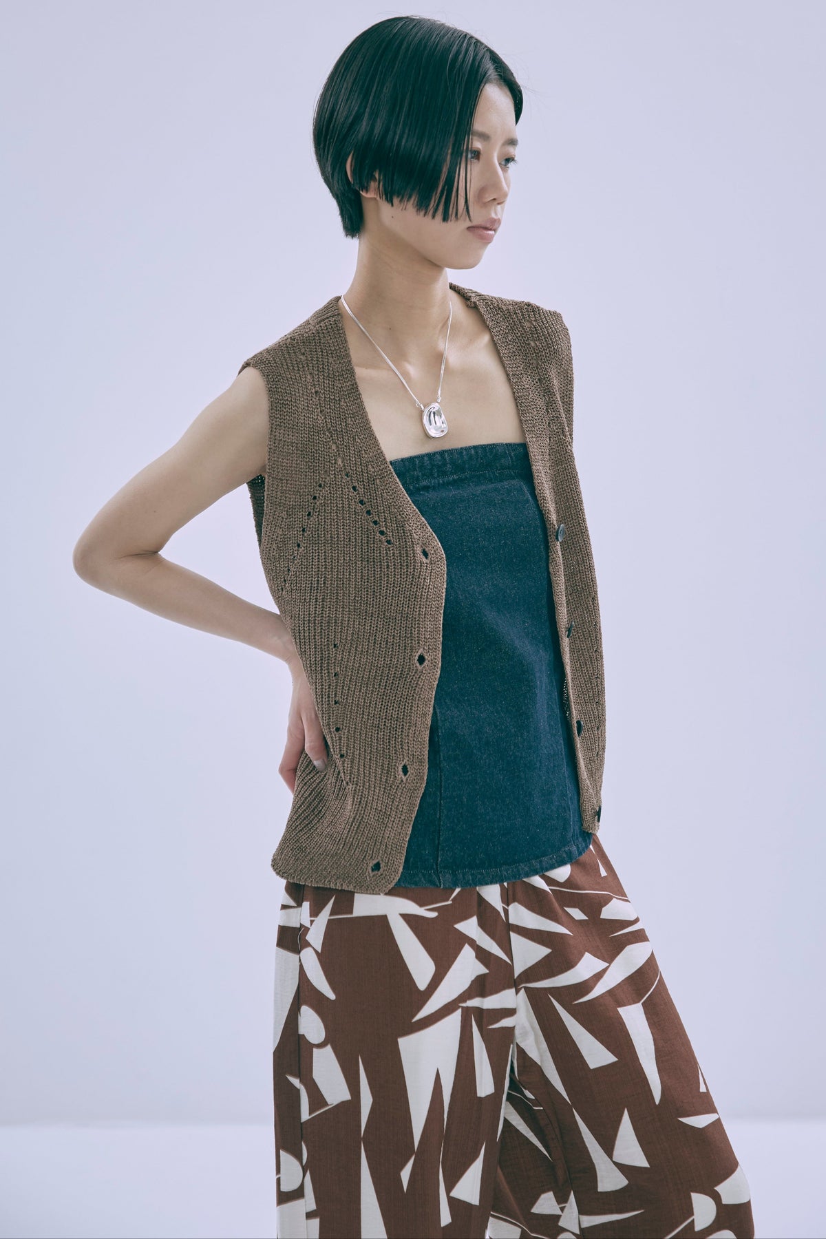 Melange Knit Gilet ブラウン