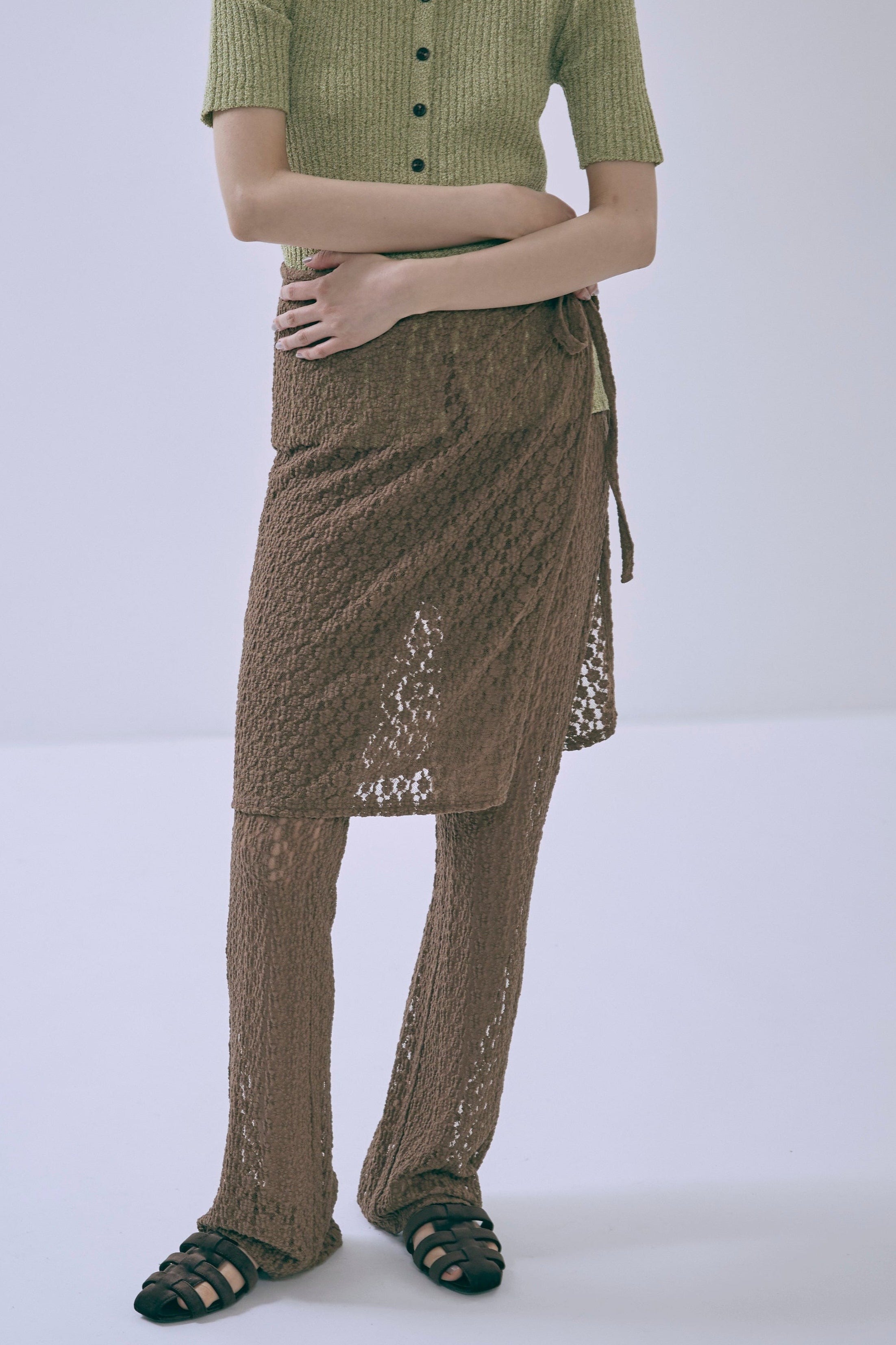 Cut Lace Soft Flare Pants & Layered Skirt Set model:170cm chii