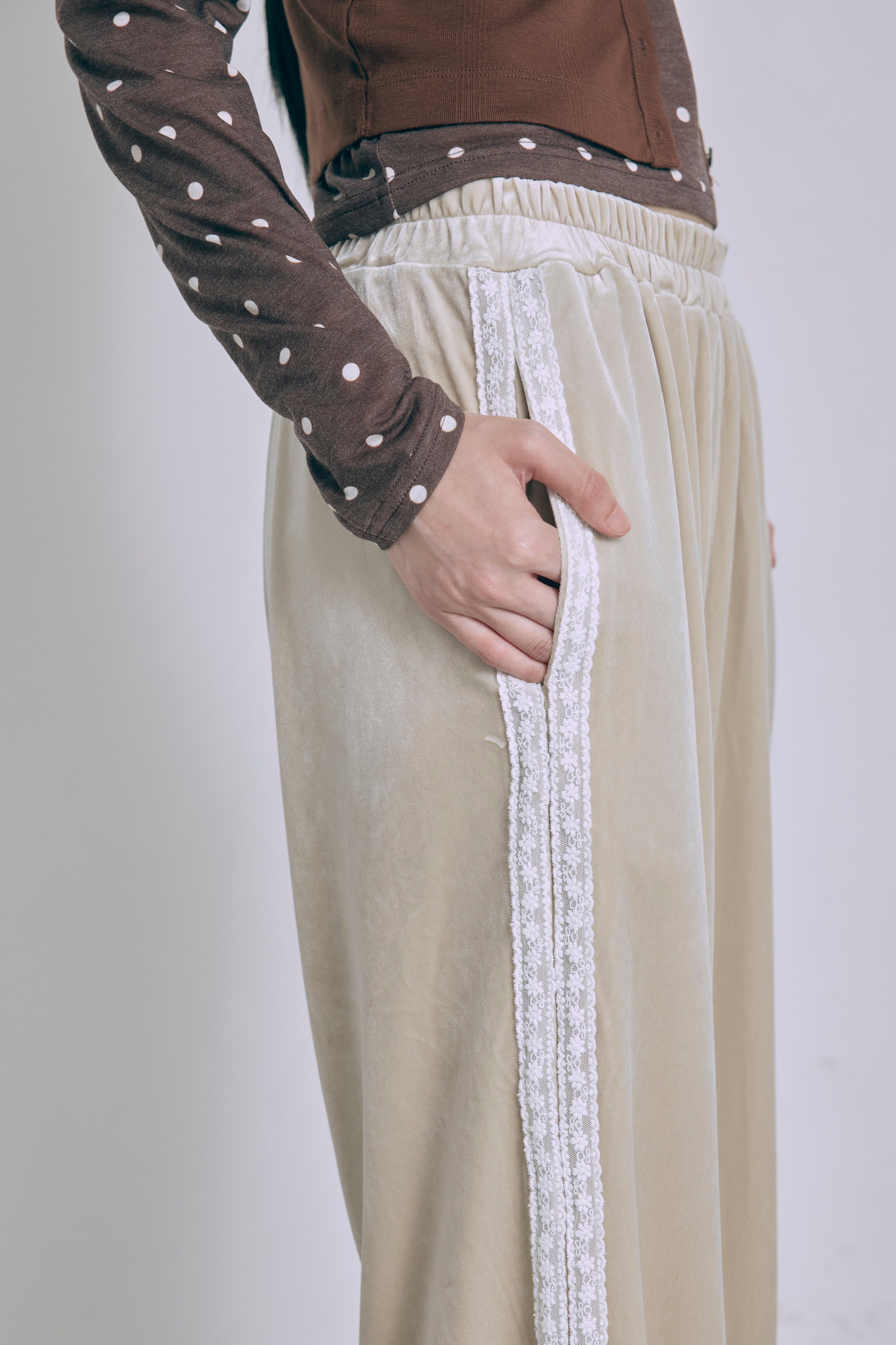 Side Lace Velour Easy Pants