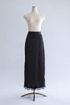 Polka Dot Satin Lace Trim Skirt ブラック