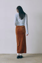 Velour Snap-Detail I-Line Skirt