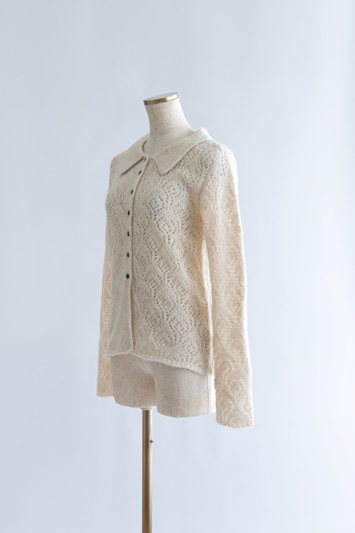 Mohair-Like Open Knit Polo アイボリー
