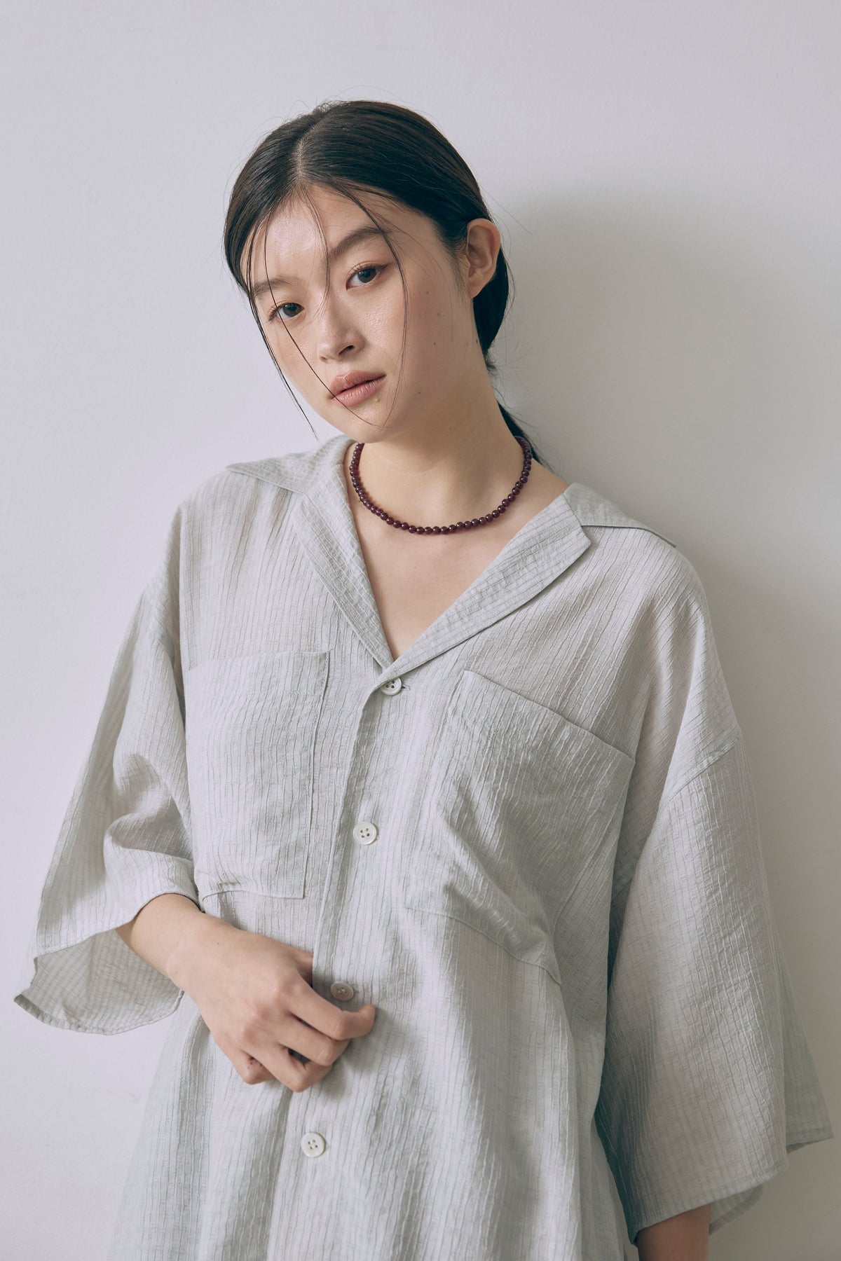 Sheer Stripe Big Shirt ブルー size:1 model:171cm YUUMIKO