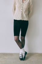 Velour Slim-Fit Biker Leggings ブラック size:0 model:171cm YUUMIKO