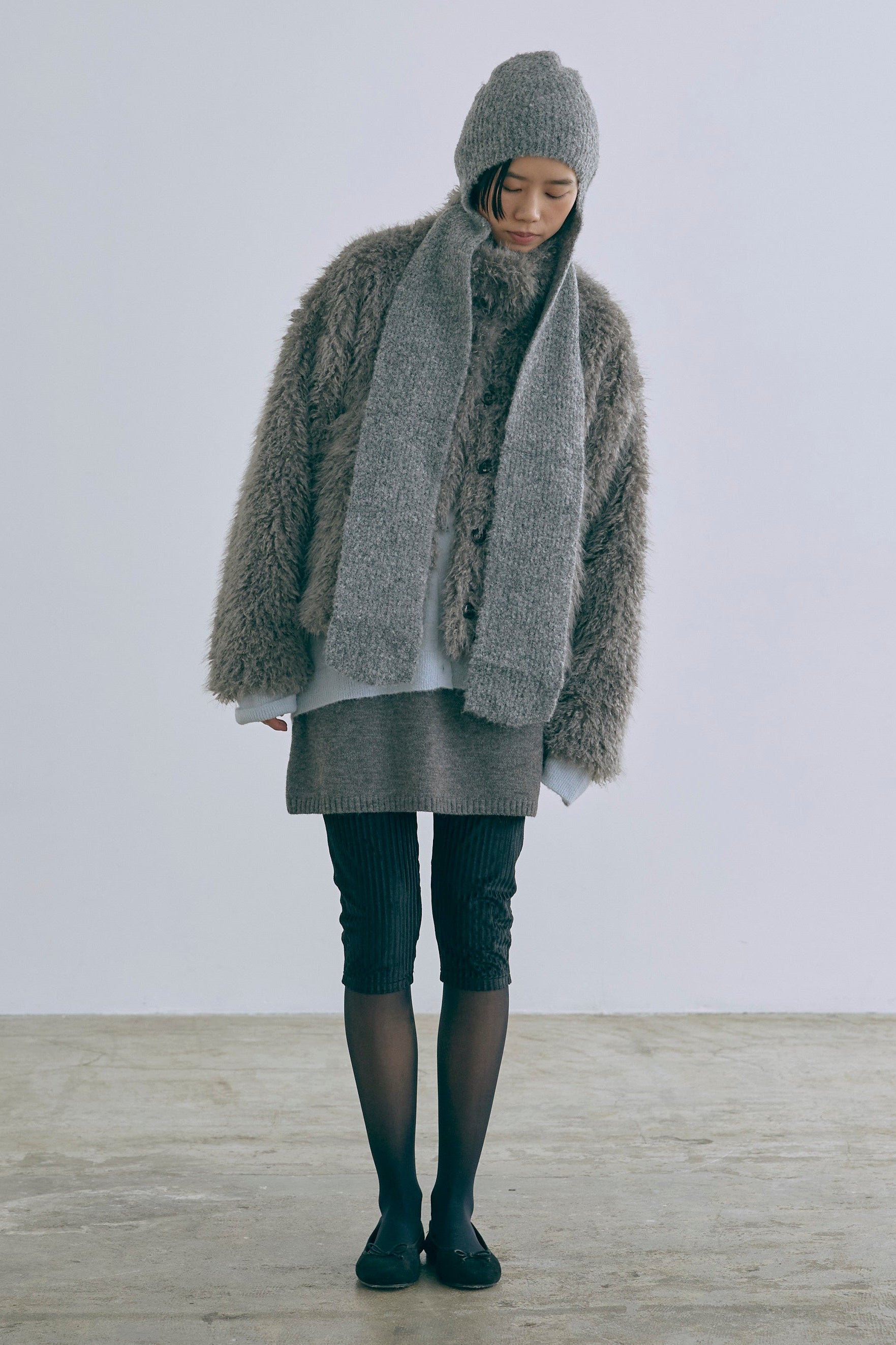 Alpaca-Touch Knit Mini Skirt 杢グレー