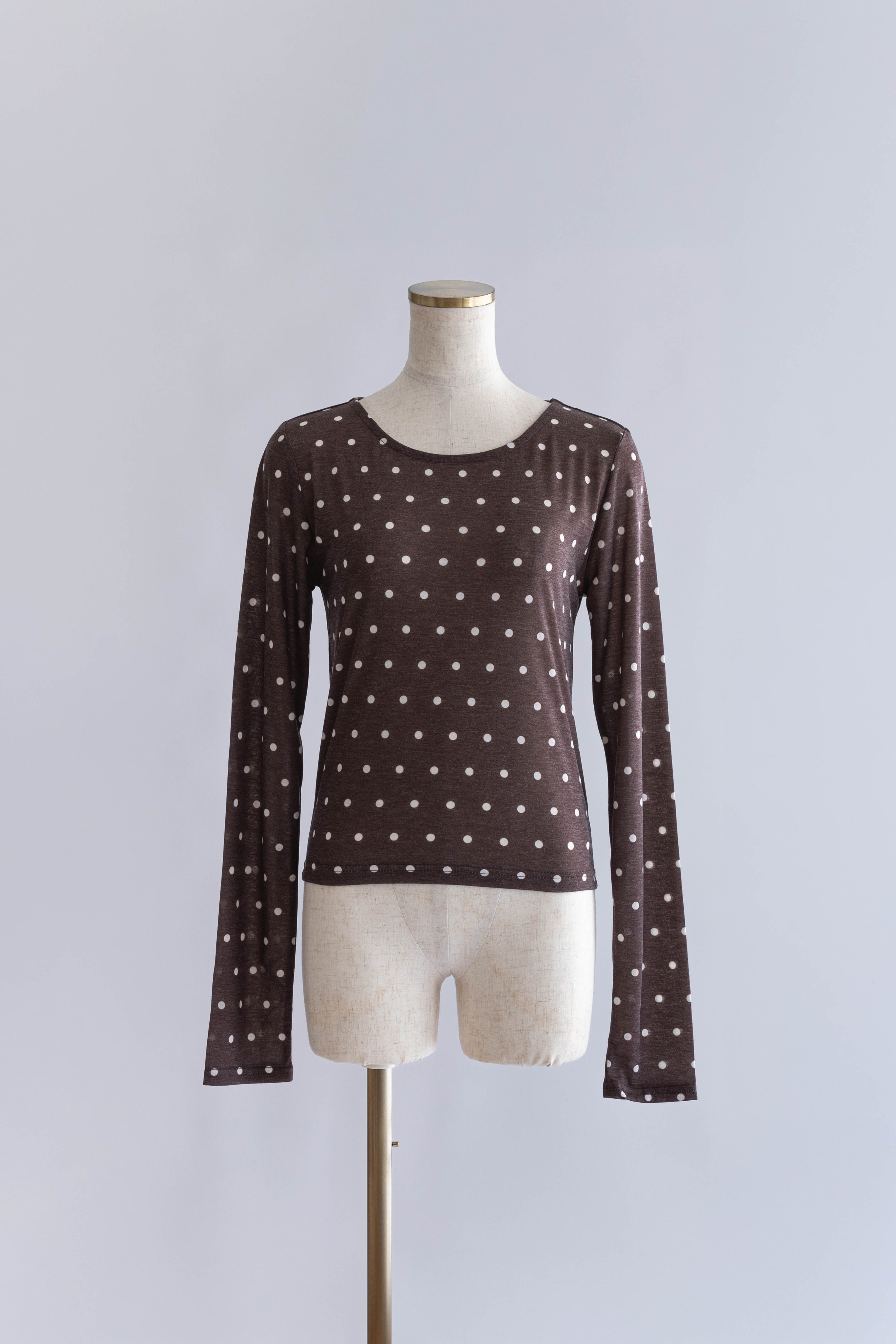 Sheer Dotted Crewneck Long Tee ブラウン