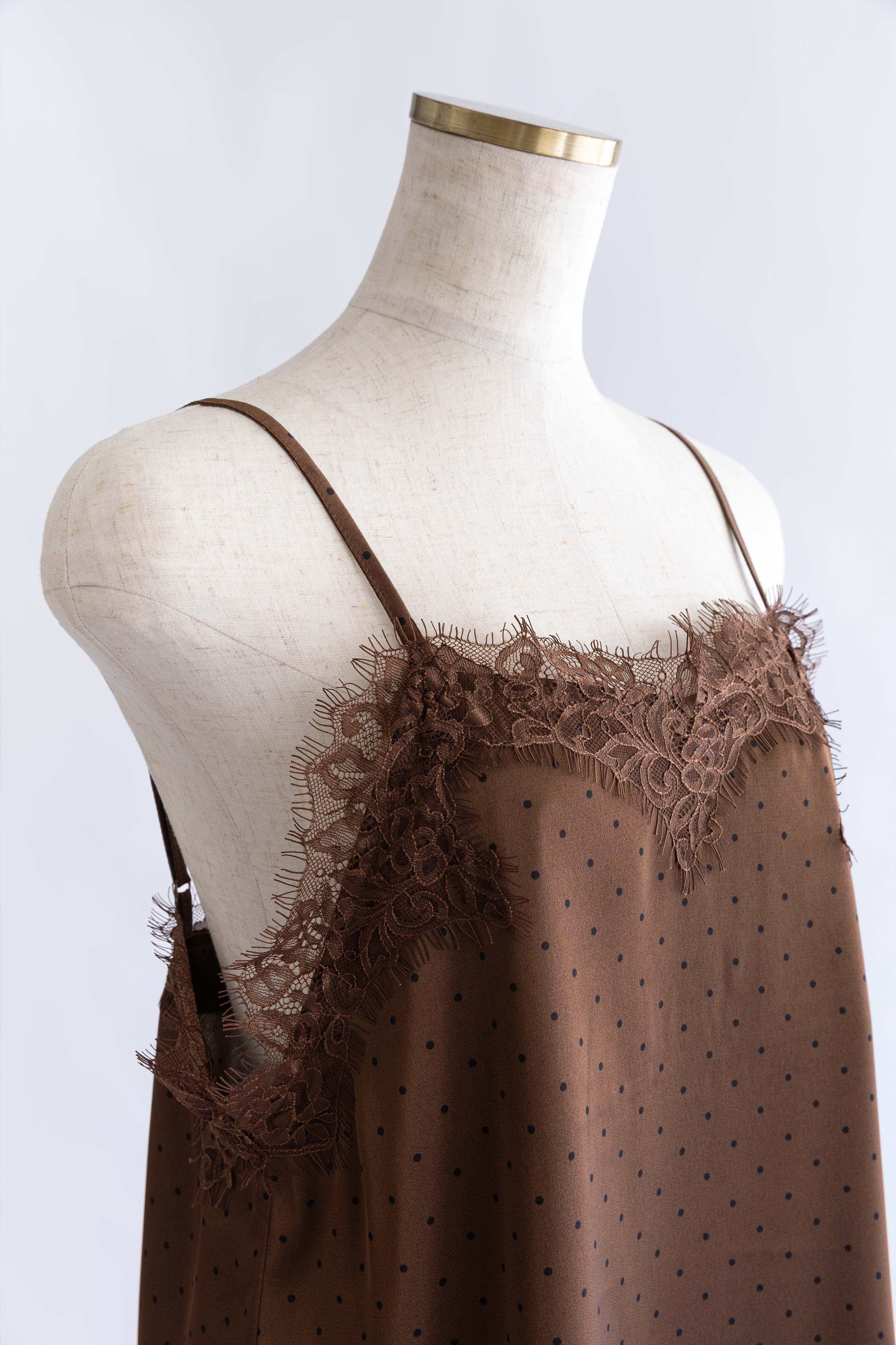 Polka Dot Satin Lace Cami Dress