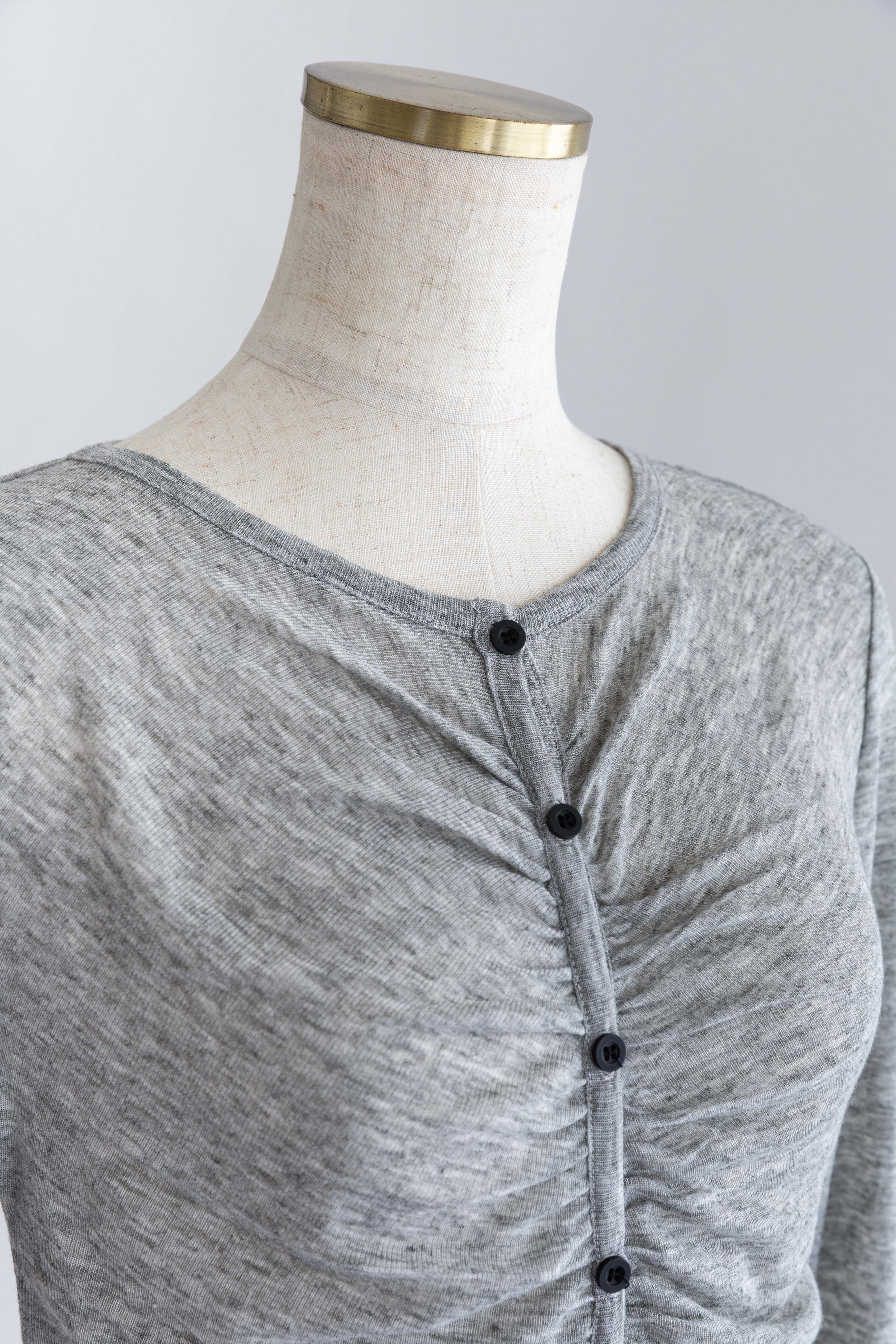 Soft Sheer Gathered Cardigan 杢グレー