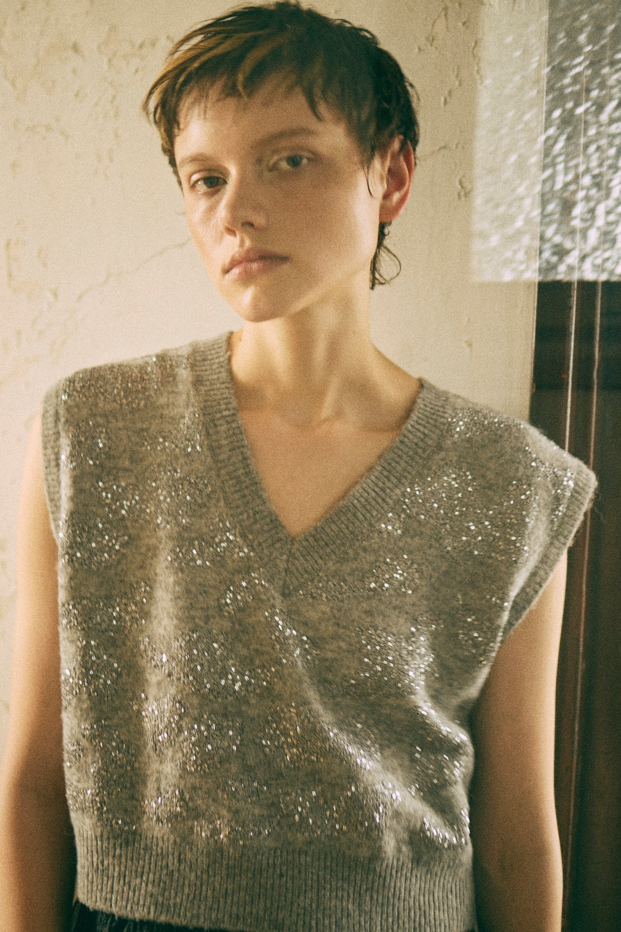 Sequin Jacquard Knit Vest