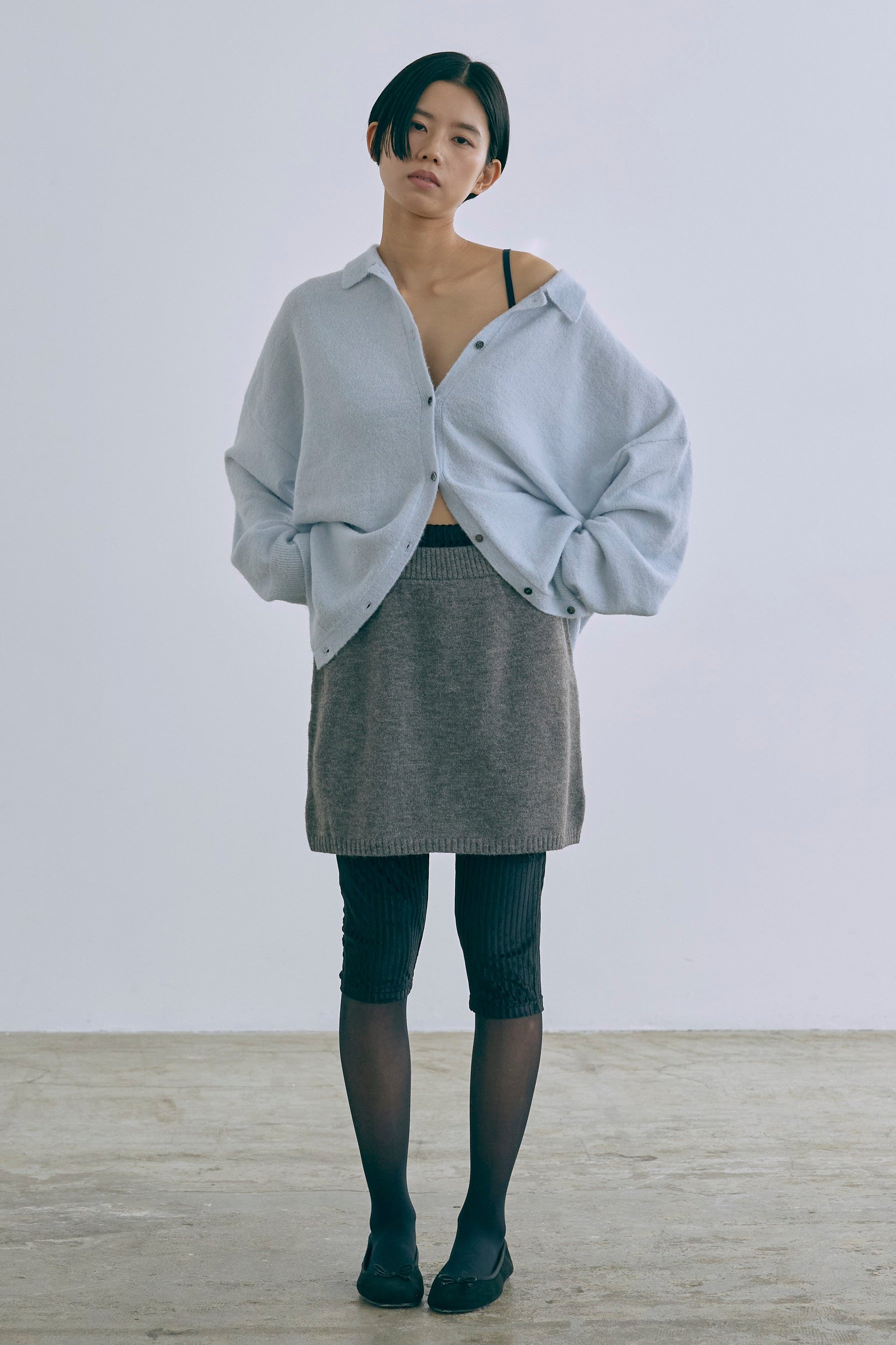 Alpaca-Touch Knit Mini Skirt 杢グレー