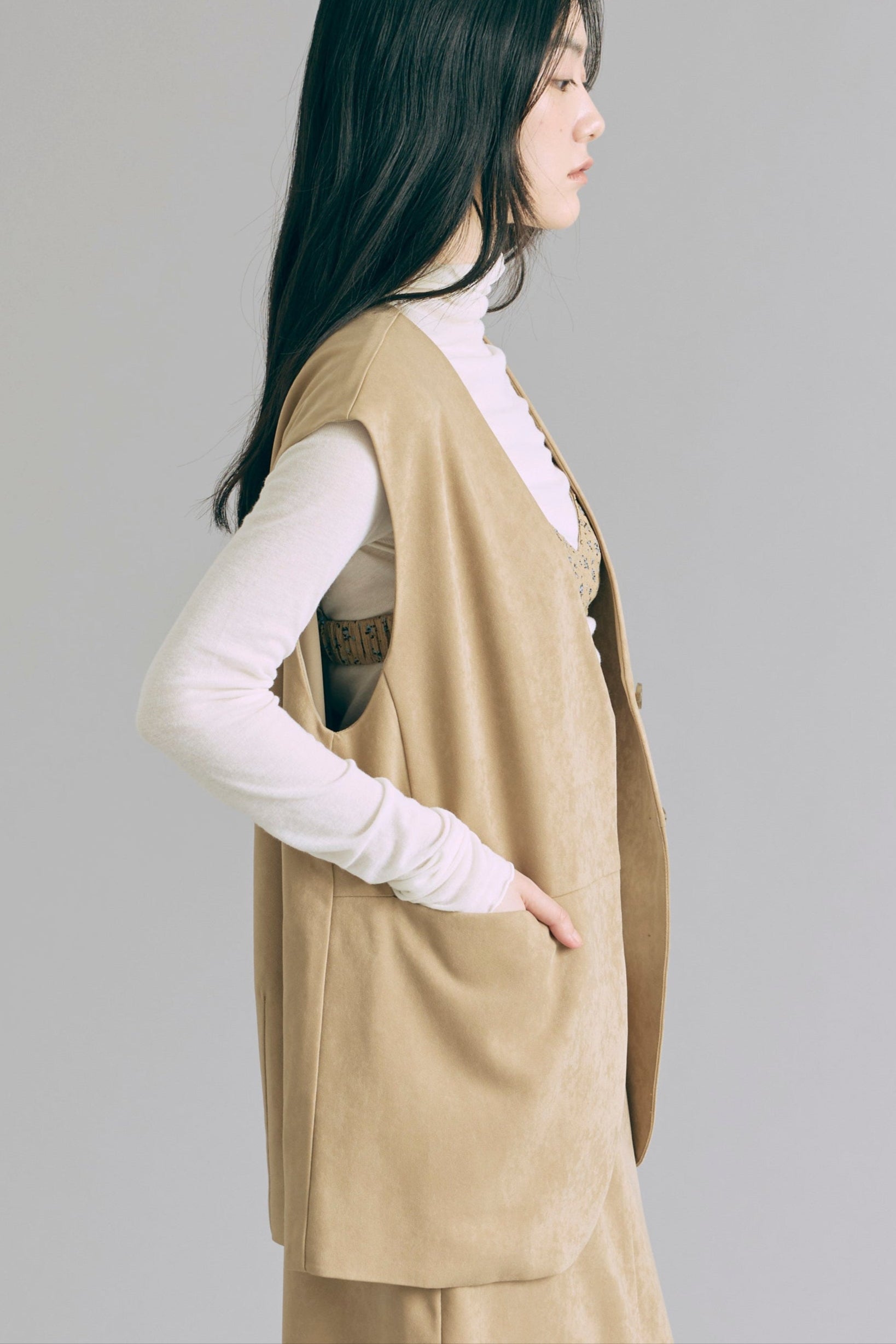 【Set Up】Faux Suede Gilet
