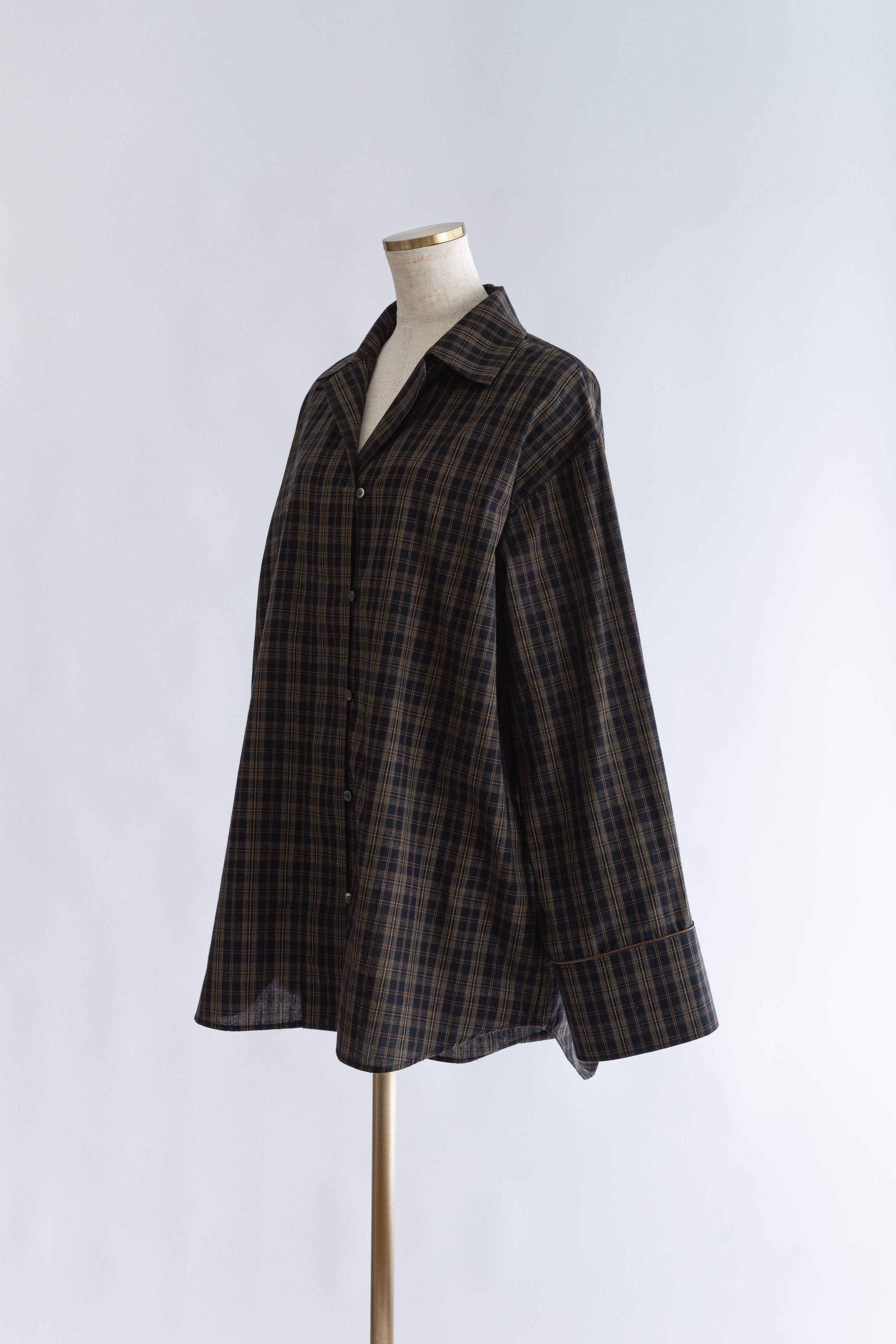 Satin Piping Checked Pajama Shirt